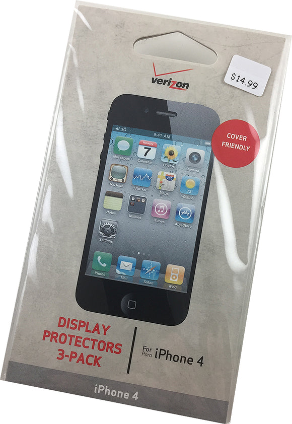 3X VERIZON OEM CLEAR LCD SCREEN PROTECTOR SCRATCH GUARD FOR APPLE iPHONE 4 4s