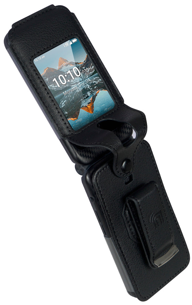 Nakedcellphone Case for Consumer Cellular Iris Easy Flip Phone / Boost Mobile Summit Flip 4G - Vegan Leather with Belt Clip Nakedcellphone Case for Consumer Cellular Iris Easy Flip Phone / Boost Mobile Summit Flip 4G - Vegan Leather with Belt Clip