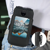 Black Vegan Leather Case with Belt Clip for Iris Easy Flip Phone / Summit Flip