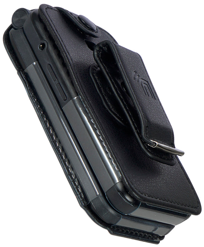 Nakedcellphone Case for Consumer Cellular Iris Easy Flip Phone / Boost Mobile Summit Flip 4G - Vegan Leather with Belt Clip - Black Nakedcellphone Case for Consumer Cellular Iris Easy Flip Phone / Boost Mobile Summit Flip 4G - Vegan Leather with Belt Clip - Black
