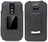 Black Vegan Leather Case Belt Clip Screen/Keypad Cover for TCL Flip 4 5G Phone