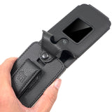 Black Vegan Leather Case Belt Clip Screen/Keypad Cover for TCL Flip 4 5G Phone