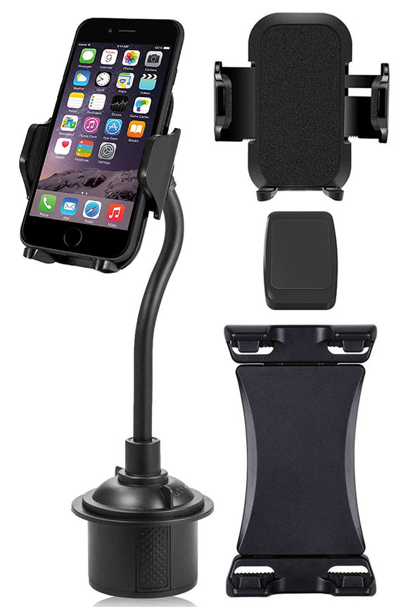 Triple Threat Car Cup Holder Phone Mount Universal - Adjustable/Padded/Magnetic