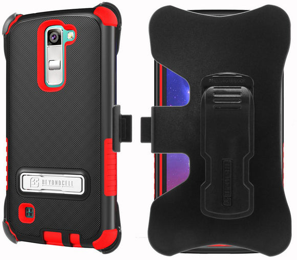 RED TRI-SHIELD CASE + BELT CLIP HOLSTER STAND FOR LG TRIBUTE 5 MS330/LS675/K7