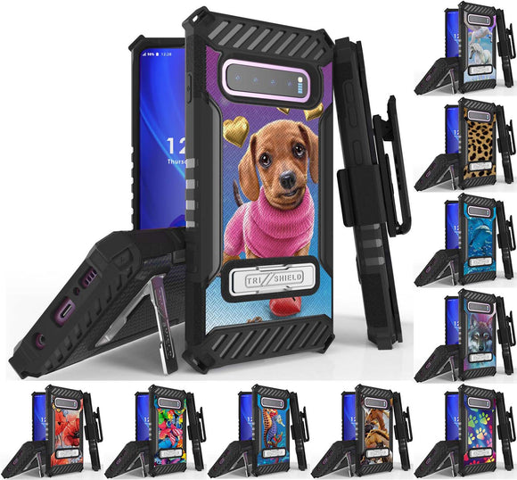 Rugged Case + Belt Clip Combo for Samsung Galaxy S10 Plus - Adorable Animals