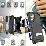 Tri-Shield Rugged Case Stand + Belt Clip Holster + Strap for Galaxy S22 Ultra 5G
