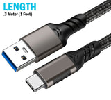 USB-C / USB-A Rugged Braided Charge/Sync Phone Cable - .3 Meter Short (1 foot)