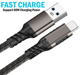 USB-C / USB-A Rugged Braided Charge/Sync Cable for Phone - 2 Meter Long 6.5 feet