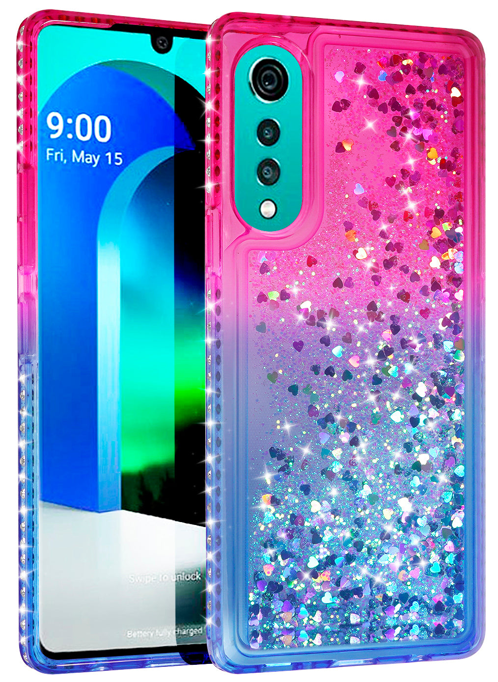 LG Velvet Case, Nakedcellphone [PURPLE LIQUID WATERFALL] Flexible TPU Slim Cover [Anti-Shock, Glitter Bling] for Velvet Phone LM-G900M