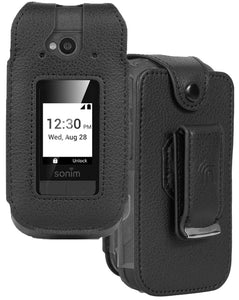 Black Leather Case with Belt Clip Screen Cover for Sonim XP3 Plus 5G Phone X320