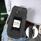 Black Leather Case with Belt Clip Screen Cover for Sonim XP3 Plus 5G Phone X320