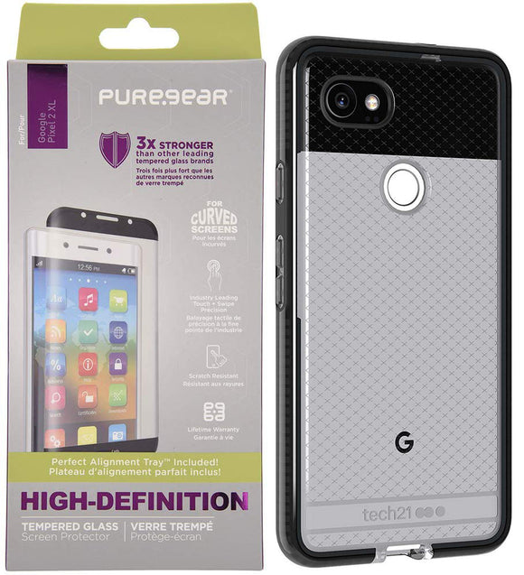 Tech21 Black Smoke EVO Check Case PureGear Tempered Glass for Google Pixel 2 XL