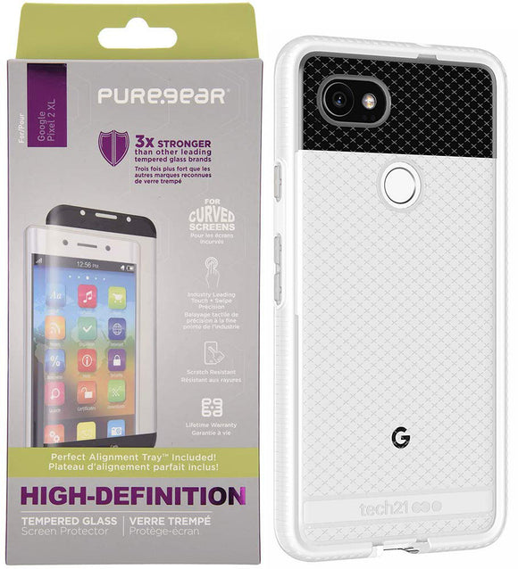 Tech21 White Clear EVO Check Case PureGear Tempered Glass for Google Pixel 2 XL