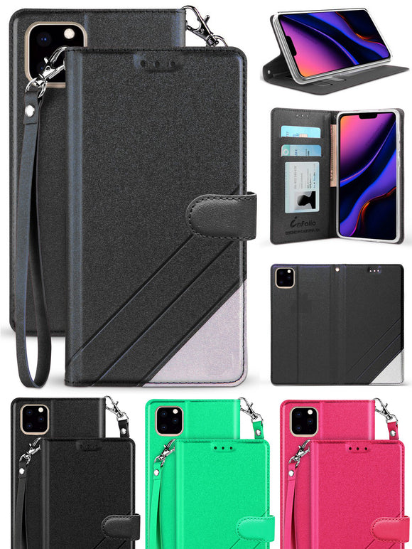 Infolio Wallet Case Credit Card Slot Cover Wrist Strap for Apple iPhone 11 Pro
