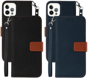 Wallet Case Credit Card Slot Cover and Wrist Strap Lanyard for iPhone 13 Pro