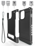 Rugged Hybrid Anti-Shock Case Cover Metal Kickstand and Strap for iPhone 13 Pro