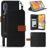 Durable Wallet Case Credit Card Slot Cover Wrist Strap for Samsung Galaxy A01
