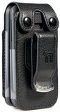 Black Leather Case Metal Belt Clip for Alcatel MyFlip 2 Phone A406DL (My Flip 2)