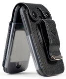 Black Leather Case Metal Belt Clip for Alcatel MyFlip 2 Phone A406DL (My Flip 2)