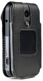 Black Leather Case Metal Belt Clip for Alcatel MyFlip 2 Phone A406DL (My Flip 2)