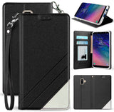 Folio Wallet Case ID Slot Cover Stand + Wrist Strap for Samsung Galaxy A6