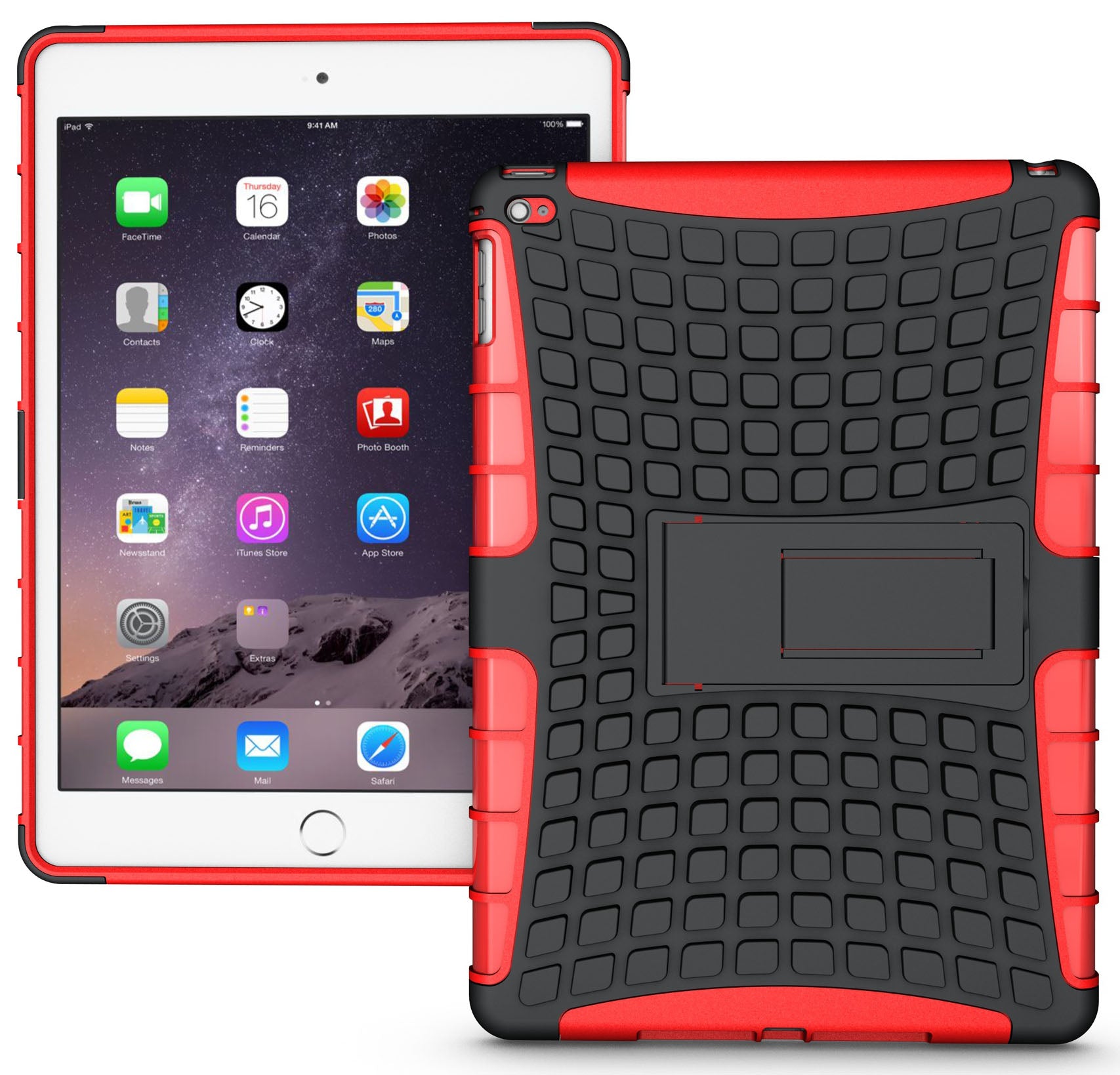 RED GRENADE GRIP RUGGED SKIN HARD CASE COVER STAND FOR iPAD AIR-2