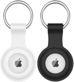 2-Pack Black + White Rubber Skin Case Cover with Keychain Ring for Apple Airtags