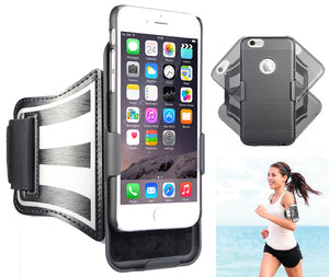 BLACK CASE COVER + ARMBAND STRAP COMBO ROTATING/REFLECTIVE FOR iPHONE 6/6s PLUS