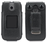 Black Vegan Leather Case Belt Clip for Coolpad Belleza Flip Phone