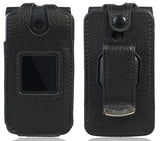 Black Vegan Leather Case with Belt Clip for Alcatel Go Flip V, MyFlip, QuickFlip