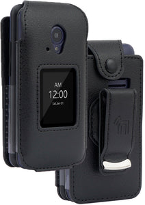 Leather Case Screen Guard Belt Clip for NUU F4L Flip Phone / Blu Tank Flip / F42