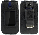 Black Vegan Leather Case Belt Clip for Cingular Flip IV 4, Cricket Debut Phone