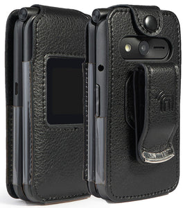 Black Vegan Leather Case with Belt Clip for Kazuna/Freetel Verizon eTalk Phone