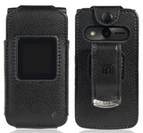 Black Vegan Leather Case with Belt Clip for Kazuna/Freetel Verizon eTalk Phone