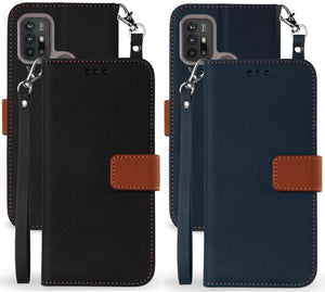 Durable Wallet Case Credit Card Slot Cover Wrist Strap for Motorola Moto G30 G10
