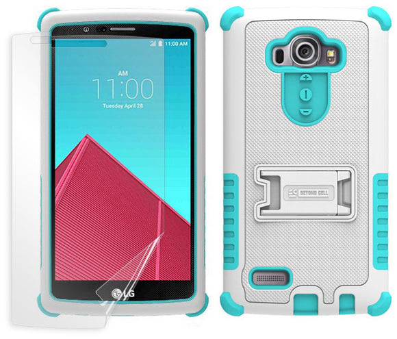 TURQUOISE WHITE TRI-SHIELD SKIN CASE COVER KICKSTAND SCREEN PROTECTOR FOR LG G4