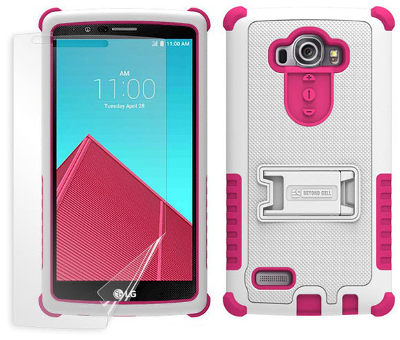 WHITE PINK TRI-SHIELD SKIN HARD CASE COVER KICKSTAND SCREEN PROTECTOR FOR LG G4