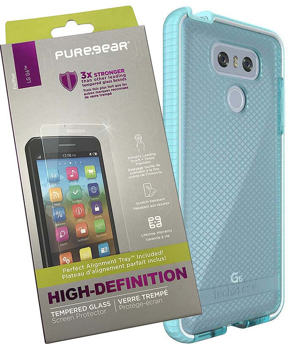 Tech21 Blue EVO Check Case + PureGear Tempered Glass Screen Protector for LG G6