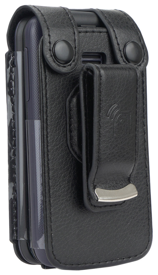 Leather Case Screen Cover Belt Clip for Alcatel Go Flip 4, TCL