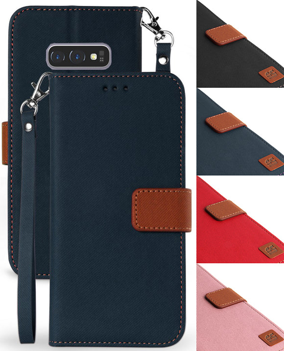 Durable Wallet Case ID Slot Cover Stand Wrist Strap for Samsung Galaxy S10e