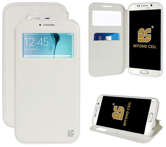 WHITE INFOLIO WINDOW WALLET CREDIT ID CARD CASE STAND FOR SAMSUNG GALAXY S6 EDGE