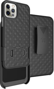 Black Case Kickstand Cover + Belt Clip Holster Combo for Apple iPhone 12 Pro Max