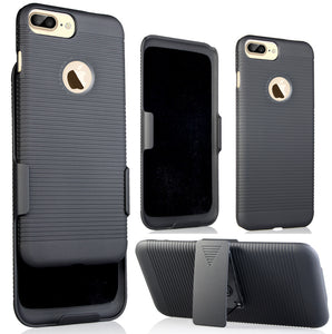 NCP BLACK RIBBED HARD CASE COVER + BELT CLIP HOLSTER STAND FOR iPHONE 7/8 PLUS +