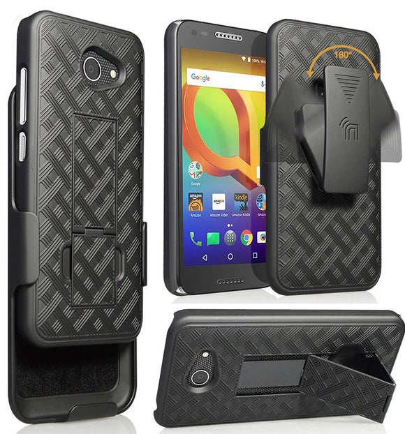 Black Kickstand Case Cover + Belt Clip Holster for Alcatel A30/Kora/Zip LTE 5.0
