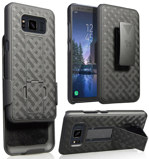 Black Kickstand Case Cover + Belt Clip Holster for Samsung Galaxy S8 Active