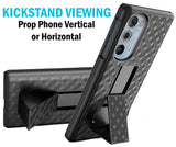 Textured Hard Case Cover Stand and Belt Clip Holster for Moto Edge Plus 5G 2022