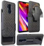 Black Rubberized Case Kickstand Cover + Belt Clip Holster for LG G7 ThinQ G7+