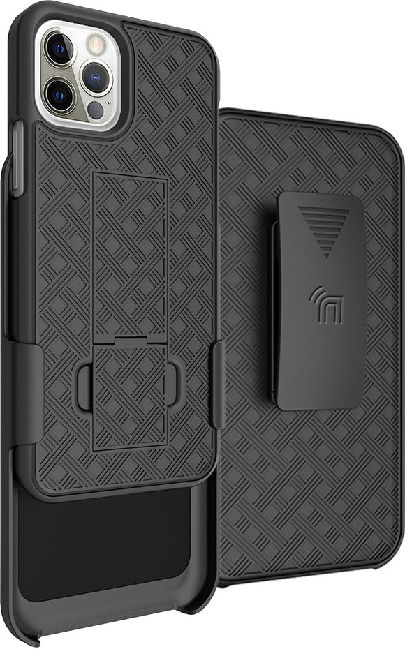 Black Case Kickstand Cover + Belt Clip Holster Holder for iPhone 12 / 12 Pro