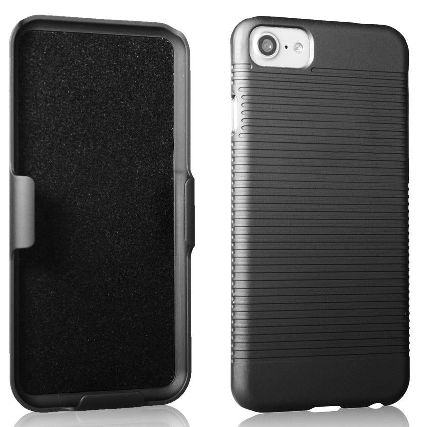 Black Ribbed Case Cover and Belt Clip Holster for iPhone SE 2022