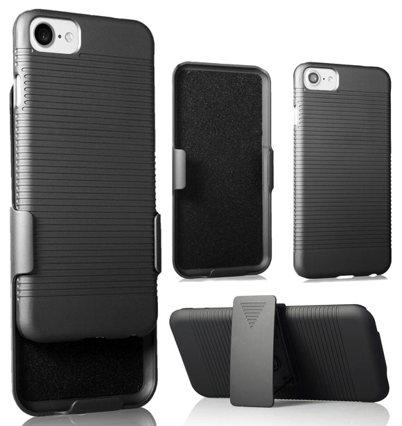 Black Ribbed Case Cover and Belt Clip Holster for iPhone SE 2022 2020 (SE2 SE3)